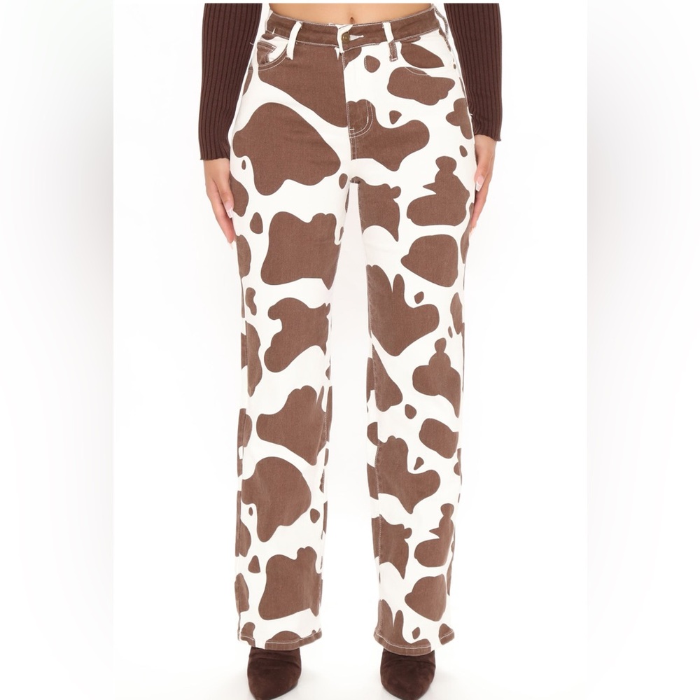 Cow print jeans from fashion nova never worn.